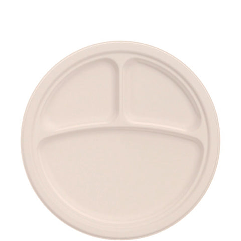 Compostable Fiber Dinnerware, Proplanet Seal, 3-compartment Plate, 10.2" Dia, Natural, 500/carton