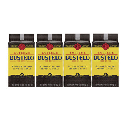 Cafe Bustelo Whole Bean Coffee, Espresso, 32 Oz Bag, 4/carton