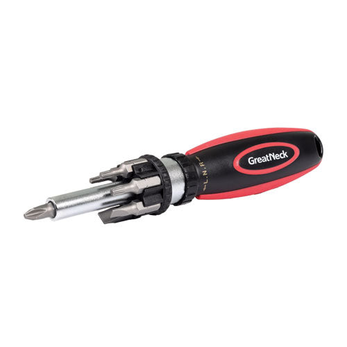 1/4" Ratchet Driver With 7-Piece Bit Set – Includes Phillips, Slotted, And Star Bits, Compact Screwdriver Tool