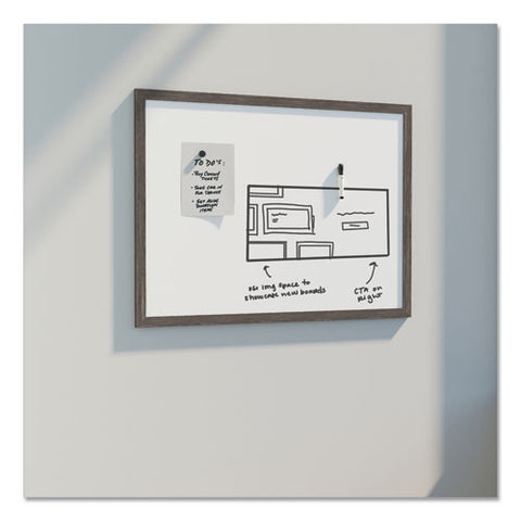 Magnetic Dry Erase Board With Rustic Frame, 35 X 23, White Surface, Brown Frame