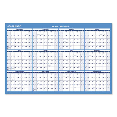 Horizontal Erasable Wall Planner, 36 X 24, Blue-white, 2021