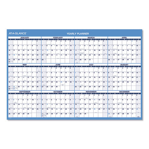 Horizontal Erasable Wall Planner, 48 X 32, Blue-white, 2021