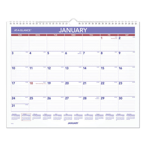 Monthly Wall Calendar, 15 X 12, Red-blue, 2021