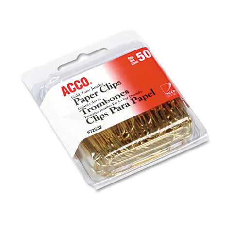 Gold Tone Paper Clips, Jumbo, Gold Tone, 50-box