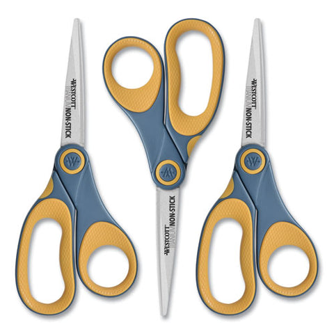 Non-stick Titanium Bonded Scissors, 8" Long, 3.25" Cut Length, Gray-yellow Straight Handles, 3-pack