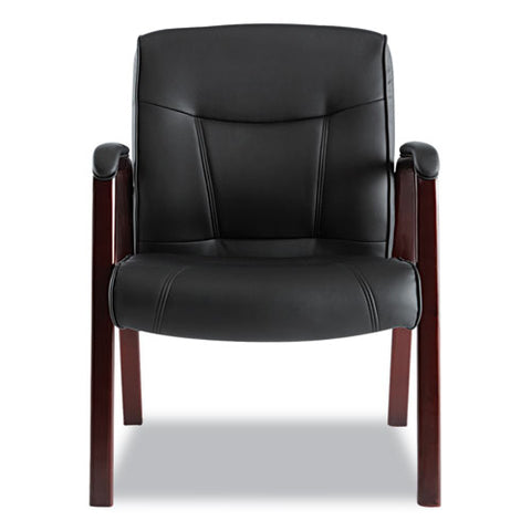 Alera Madaris Series Bonded Leather Guest Chair With Wood Trim Legs, 24.88" X 26" X 35", Black Seat-black Back, Mahogany Base