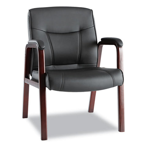 Alera Madaris Series Bonded Leather Guest Chair With Wood Trim Legs, 24.88" X 26" X 35", Black Seat-black Back, Mahogany Base