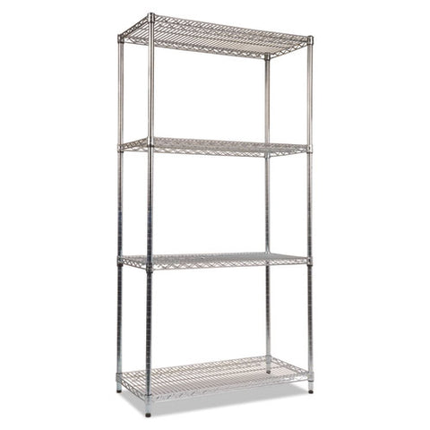 Nsf Certified Industrial 4-shelf Wire Shelving Kit, 36w X 18d X 72h, Silver