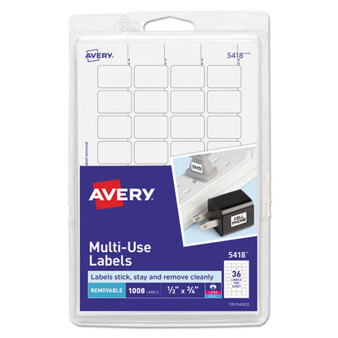 Removable Multi-use Labels, Inkjet-laser Printers, 0.5 X 0.75, White, 36-sheet, 28 Sheets-pack, (5418)