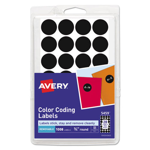 Handwrite Only Self-adhesive Removable Round Color-coding Labels, 0.75" Dia., Black, 28-sheet, 36 Sheets-pack, (5459)