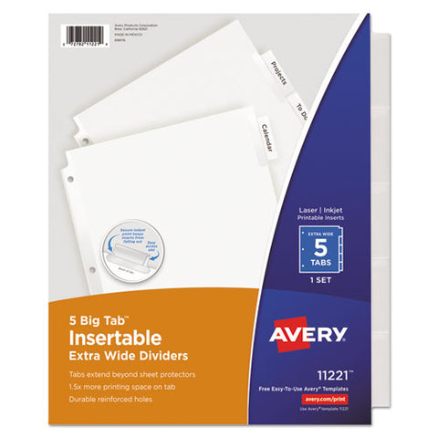 Insertable Big Tab Dividers, 5-tab, 11 1-8 X 9 1-4