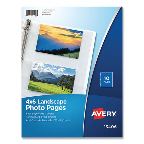 Photo Storage Pages For Four 4 X 6 Horizontal Photos, 3-hole Punched, 10-pack