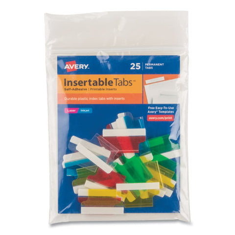 Insertable Index Tabs With Printable Inserts, 1-5-cut Tabs, Assorted Colors, 1" Wide, 25-pack