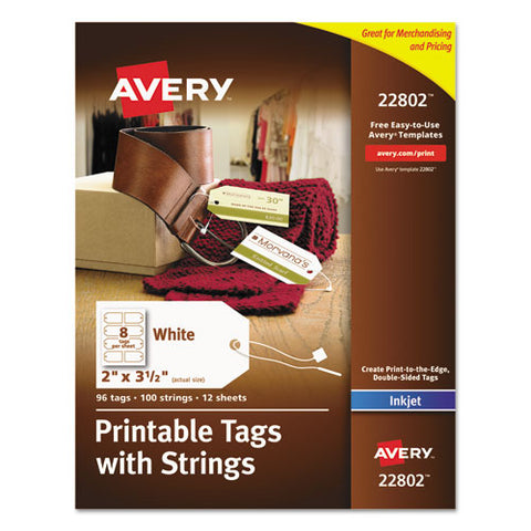 Printable Rectangular Tags With Strings, 2 X 3 1-2, Matte White, 96-pack