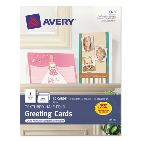 Textured Half-fold Greeting Cards, Inkjet, 5 1-2 X 8.5, Wht, 30-bx W-envelopes
