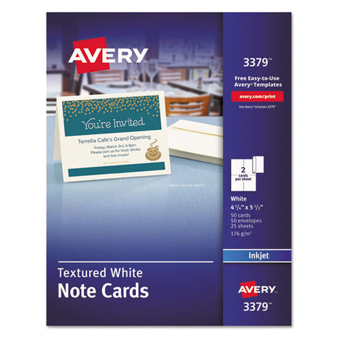 Textured Note Cards, Inkjet, 4 1-4 X 5 1-2, Uncoated White, 50-bx W-envelopes