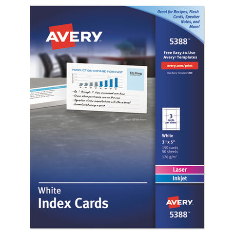 Printable Index Cards With Sure Feed For Laser And Inkjet Printers, 3 X 5, White, 150-box