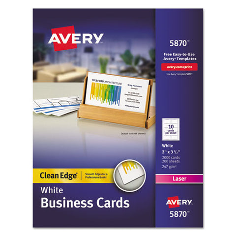Clean Edge Business Card Value Pack, Laser, 2 X 3 1-2, White, 2000-box