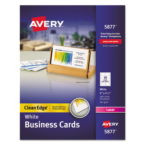 Clean Edge Business Cards, Laser, 2 X 3 1-2, White, 400-box