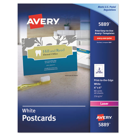 Postcards, Color Laser Printing, 4 X 6, Uncoated White, 2 Cards-sheet, 80-box