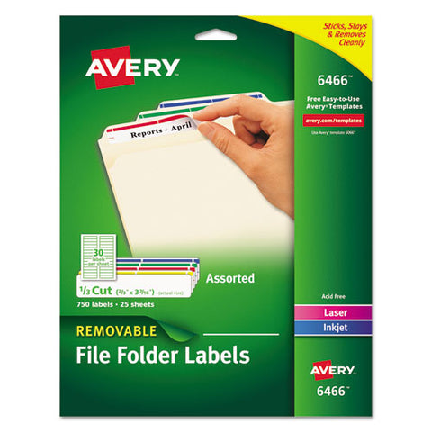 Removable File Folder Labels With Sure Feed Technology, 0.66 X 3.44, White, 30-sheet, 25 Sheets-pack