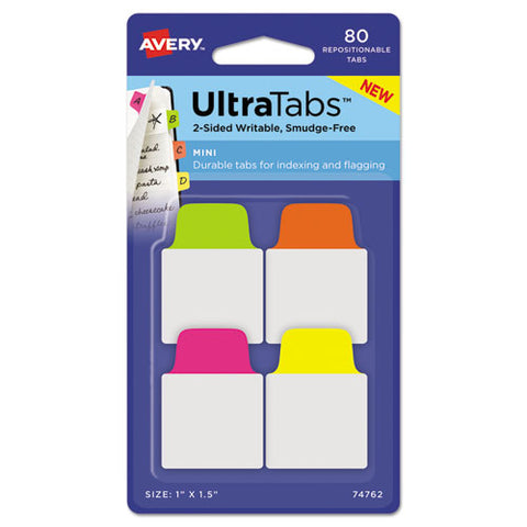 Ultra Tabs Repositionable Mini Tabs, 1-5-cut Tabs, Assorted Neon, 1" Wide, 80-pack