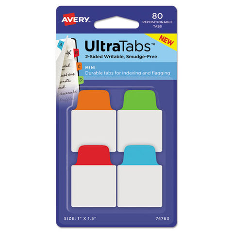 Ultra Tabs Repositionable Mini Tabs, 1-5-cut Tabs, Assorted Primary Colors, 1" Wide, 80-pack