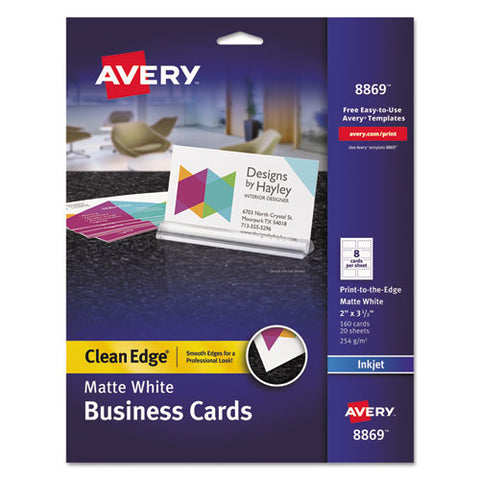 Print-to-the-edge True Print Business Cards, Inkjet, 2x3 1-2, Wht, 160-pk