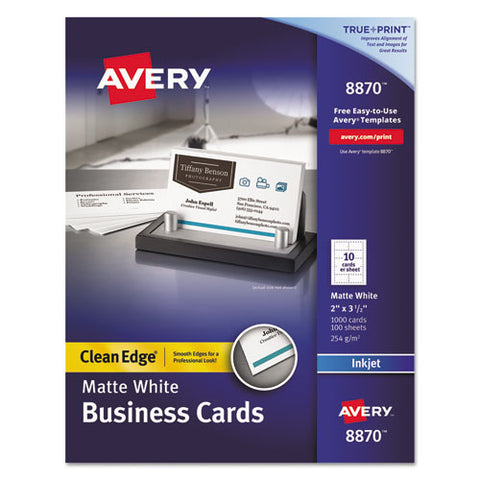 True Print Clean Edge Business Cards, Inkjet, 2 X 3 1-2, White, 1000-box