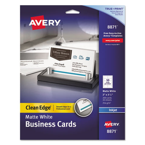 True Print Clean Edge Business Cards, Inkjet, 2 X 3 1-2, White, 200-pack
