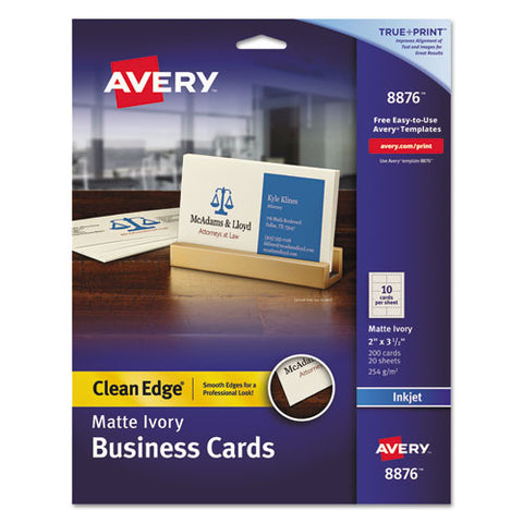 True Print Clean Edge Business Cards, Inkjet, 2 X 3 1-2, Ivory, 200-pack