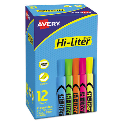 Hi-liter Desk-style Highlighters, Chisel Tip, Assorted Colors, Dozen