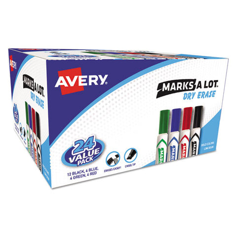 Marks A Lot Desk-style Dry Erase Marker Value Pack, Broad Chisel Tip, Assorted Colors, 24-pack