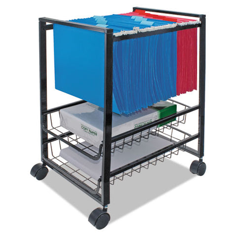 Mobile File Cart W-sliding Baskets, 12.88w X 15d X 21.13h, Black