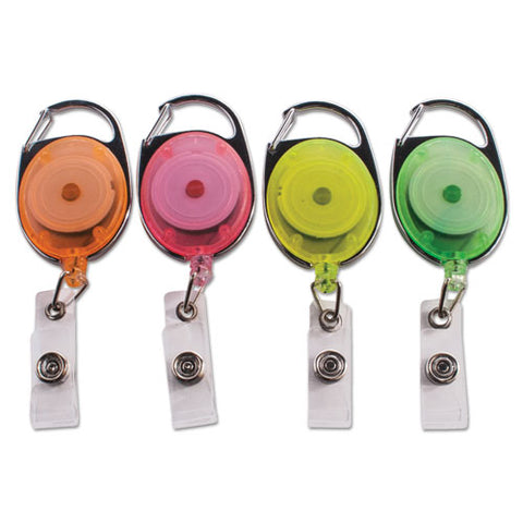 Carabiner-style Retractable Id Card Reel, 30" Extension, Assorted Neon, 20-pack