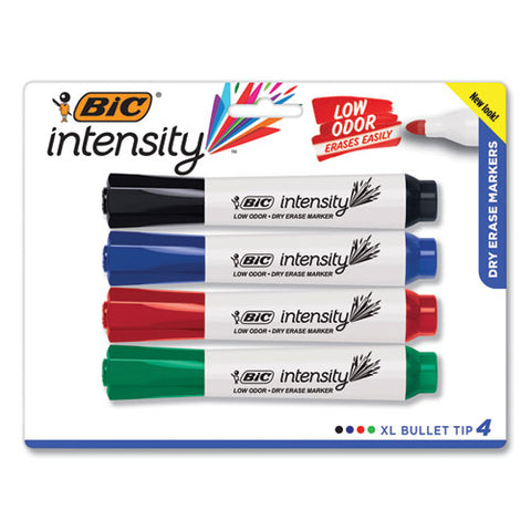 Intensity Low Odor Bold Tank-style Dry Erase Marker, Xl Bullet Tip, Assorted Colors, 4-set