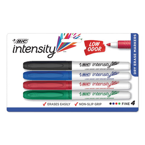 Intensity Low Odor Dry Erase Marker, Fine Bullet Tip, Assorted Colors, 4-set