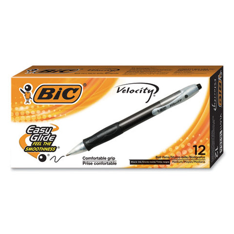 Velocity Retractable Ballpoint Pen, 1mm, Black Ink, Trans Black Barrel, Dozen