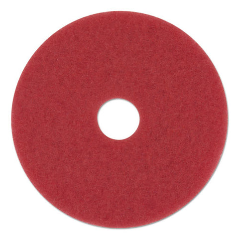 Buffing Floor Pads, 12" Diameter, Red, 5-carton