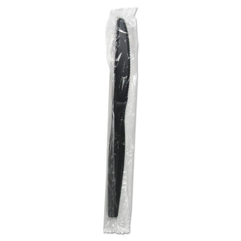 Heavyweight Wrapped Polystyrene Cutlery, Knife, Black, 1,000-carton