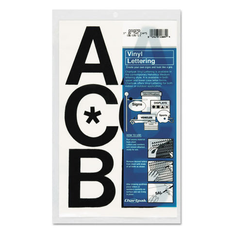 Press-on Vinyl Uppercase Letters, Self Adhesive, Black, 3"h, 50-pack