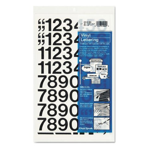Press-on Vinyl Numbers, Self Adhesive, Black, 1"h, 44-pack