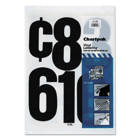 Press-on Vinyl Numbers, Self Adhesive, Black, 6"h, 21-pack