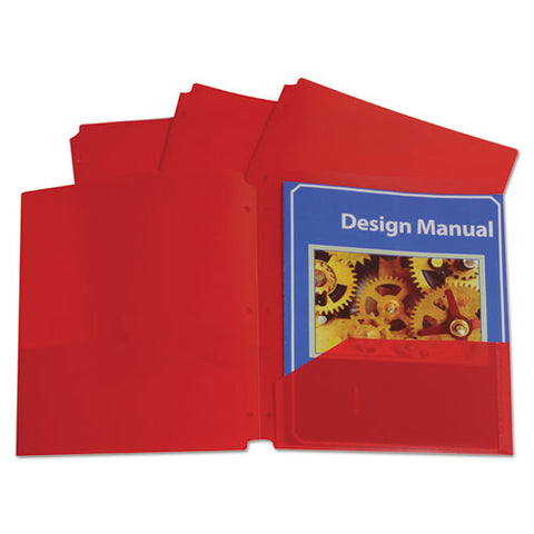 Two-pocket Heavyweight Poly Portfolio Folder, 3-hole Punch, Letter, Red, 25-box