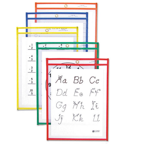 Reusable Dry Erase Pockets, 9 X 12, Assorted Primary Colors, 10-pack