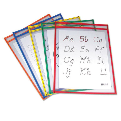 Reusable Dry Erase Pockets, 9 X 12, Assorted Primary Colors, 5-pack