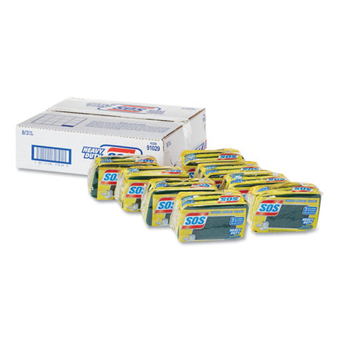 Heavy Duty Scrubber Sponge, 2.5 X 4.5, 0.9" Thick, Yellow-green, 3-pack, 24 Packs-carton