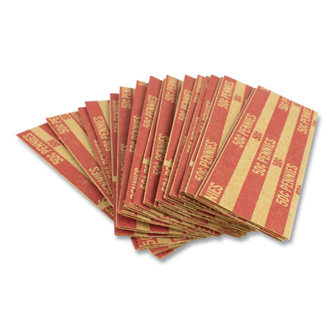 Flat Tubular Coin Wrap, Pennies, $0.50, Red, 1,000-box