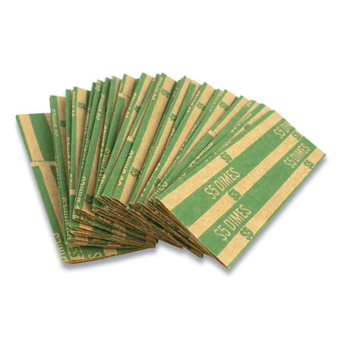 Flat Tubular Coin Wrap, Dimes, $5.00, Green, 1,000-box