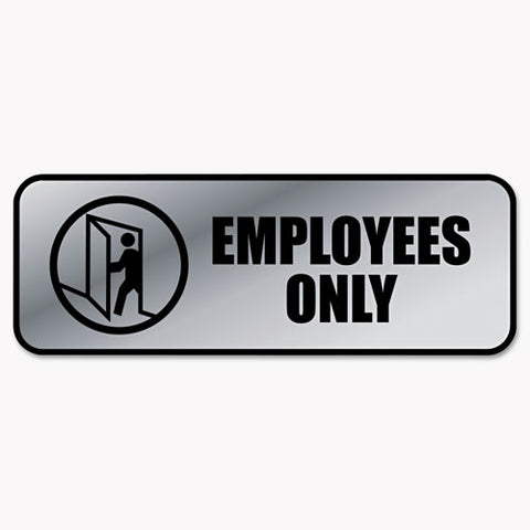 Brushed Metal Office Sign, Employees Only, 9 X 3, Silver